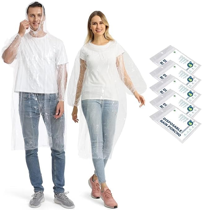 Opret 5/10/20 Pack Rain Ponchos, Disposable Emergency Ponchos Bulk Unisex Waterproof Raincoat for Adults with Drawstring Hood