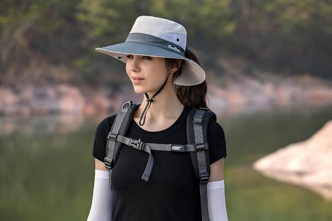 Women's Summer Sun-Hat Ponytail - Outdoor UV-Protection Mesh Wide Brim Foldable Hat with Ponytail Hole