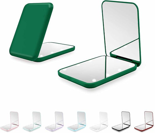 Kakuje Compact Mirror, 1X/3X Magnification LED Pocket Mirror with Nternal BIattery, Mini Mirror for Purse, Pocket,Travel and Present (Green)