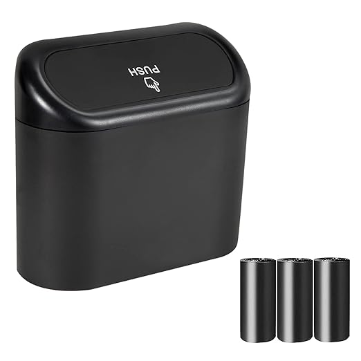 2 Packs Mini Car Trash Can Bin with Lid and 150pcs Trash Bags,Car Trash Can Bin,Car Garbage Trash Can Storage for Front Back Seat Accessories (2)… (1)