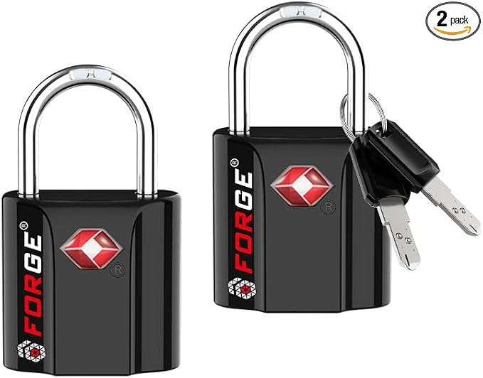 Forge OX 1'' Wide 1.8'' Tall, TSA Approved Luggage Locks: Key Locks for Travel. Ultra Secure Dimple Key Travel Locks Alloy Body. for Luggage, Backpack, Small Toolbox and More. Black 2 Pack.