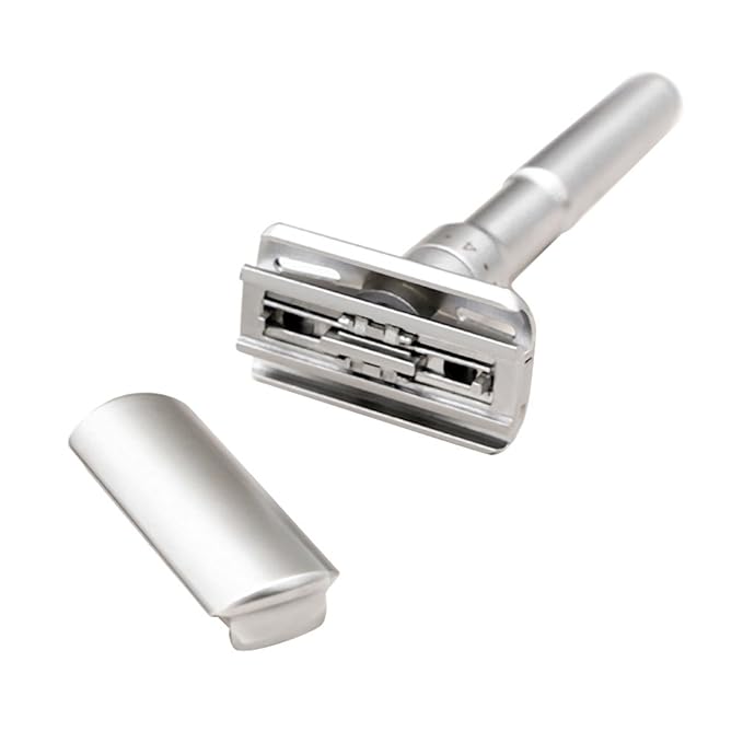 Travel Double Edge Safety Razor, River Lake RZ700 Long Handle Adjustable Classic Safety Shaver Razor (Razor with Protective Case,Brown)