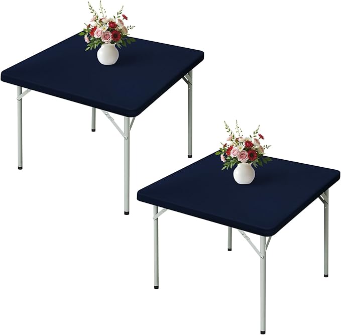 Wolkemer 2 Pack 3 Foot Navy Blue Fitted Tablecloth 36x36 Inch Square Elastic Edges Table Cloth, Spandex Stretch Table Cover with Machine Washable Fabric for Wedding Party Picnic Dining Indoor Outdoor