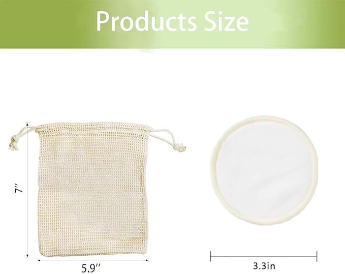 Reusable Cotton Rounds, 100% Natural Bamboo Cotton Pads for Face|Reusable Makeup Remover Pads with Laundry Bag,Headband and Cotton Round Holder (Beige)