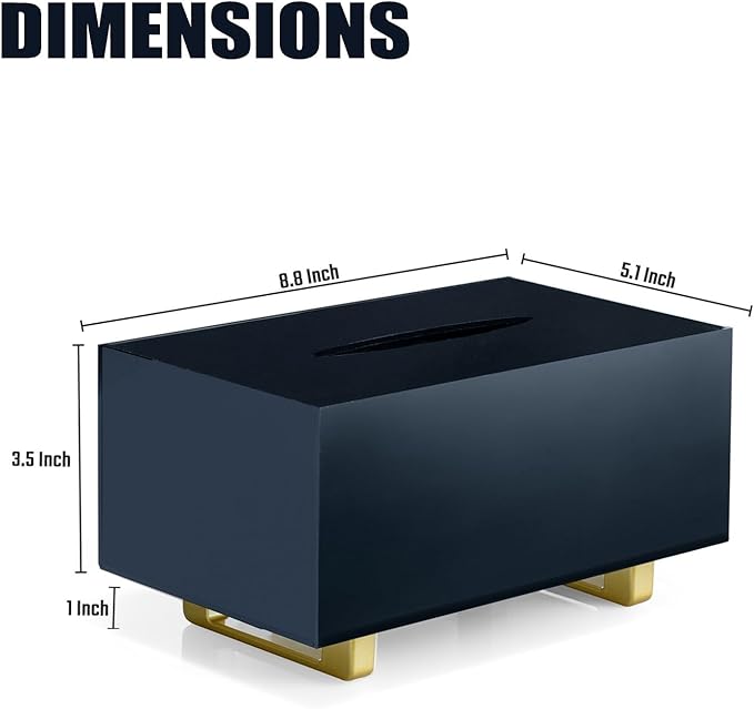 YoBa Thick Black Acrylic Tissue Box Holder Rectangular Tissue Box Dispenser with Gold Plated Aluminum Legs for Bathroom, Kitchen, Bedroom, Office, Hotel and Restaurant