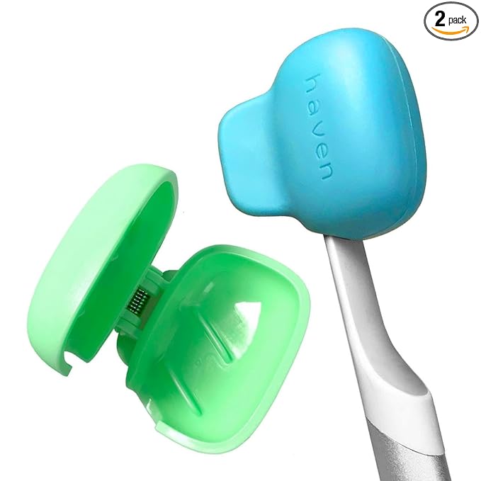 Haven Toothbrush Cover - Fits Electronic and Manual Toothbrushes - Toothbrush Case Holder for Travel - Set of Two Tooth Brush Cap Protectors (Emerald & Aqua)