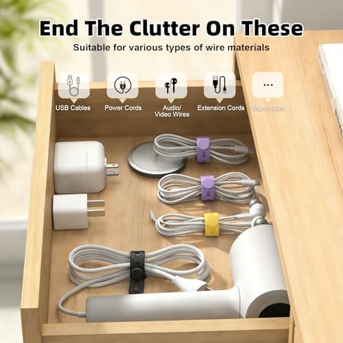 56Pcs Silicone Cable Ties Reusable, Multipurpose Cable Management Organizer, Adjustable Fastening Cable Straps with Locking Buckles, High Elasticity Cord Organizer, Travel Essentials, 7 Colors