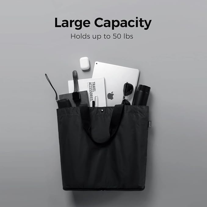 pack all 16L Lightweight Packable Tote Bag, Water Resistant Foldable Grocery Bag, Reusable Shopping Bag (Black)
