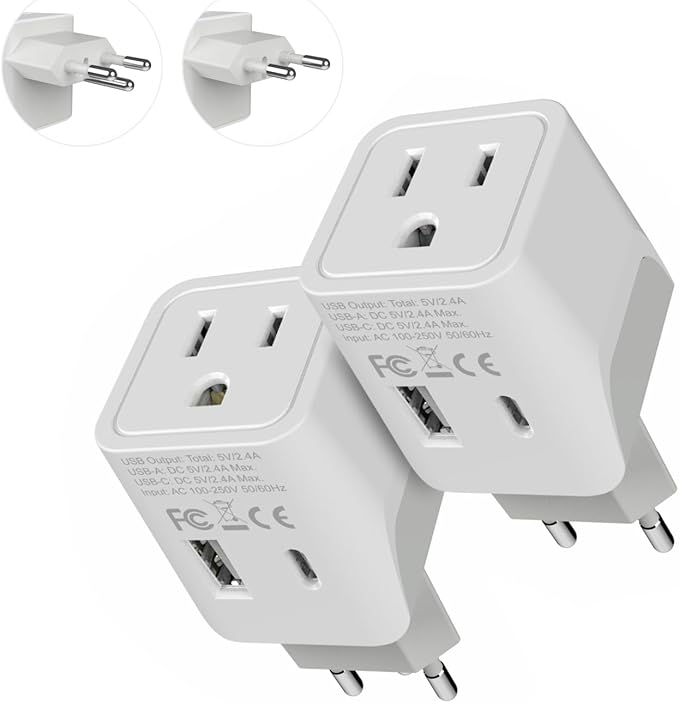 Ceptics Switzerland Travel Plug Set - with 2 USB + USA Socket Input - Type J and Type C- Ultra Compact - Safe Grounded Perfect for Cell Phones, Laptops, Camera Chargers