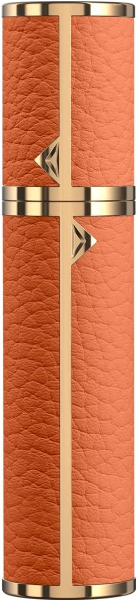 Travel Perfume Refillable Atomizer, 8ML- Mini Genuine Leather Cologne Sprayer, Protable Pocket Size Empty Fragrance Spray Bottle (Orange)