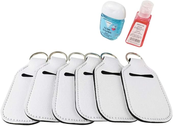 4 Piece Hand Sanitizer Bottle Holder Keyring Neoprene Keychain for 30ML Gym Shampoo Lotion Soap Perfume and Liquids Travel Containers,White