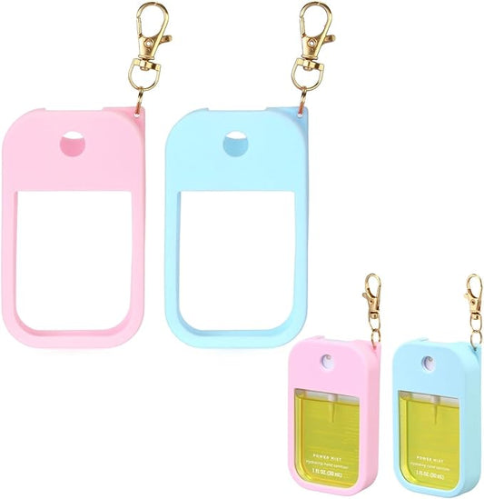 2 Pack Hand Sanitizer Spray Case Compatible with Touchland Power Mist 1 oz – Silicone Case with Keychain for Touch Land Mist 1 fl oz（30 ml）, Hand Sanitizer Accessory for 1 fl oz (Pink+Blue)