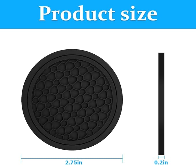 Mandark 2PCS Car Cup Holder Coasters, 2.75 Inch Non-Slip Insert Water Bottle Holder Pads, Dustproof Automotive Interior Accessories Mat, Universal for Vehicles, Trucks, RVs and More(Black)
