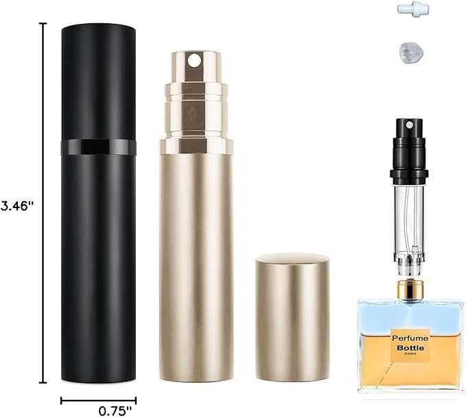 2PCS 5ml Perfume Atomizer Travel Refillable, Bottom-Filling Fragrances Perfumes Bottle, Pocket Atomiser for On the Go (Black & Champagne Gold)