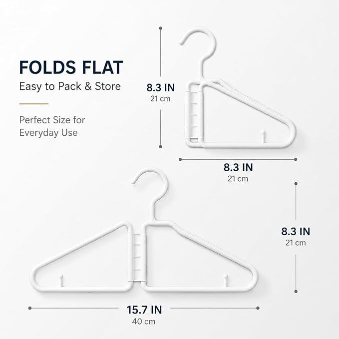 8 Pcs Foldable Hangers, Plastic Collapsible Hangers, Portable Folding Clothes Hanger, Foldable Travel Hangers, Foldable Hangers for Travel, Cruise, Home, Bedroom, Dorm (White) | No Assembly Needed | Standard Size | Folds Flat