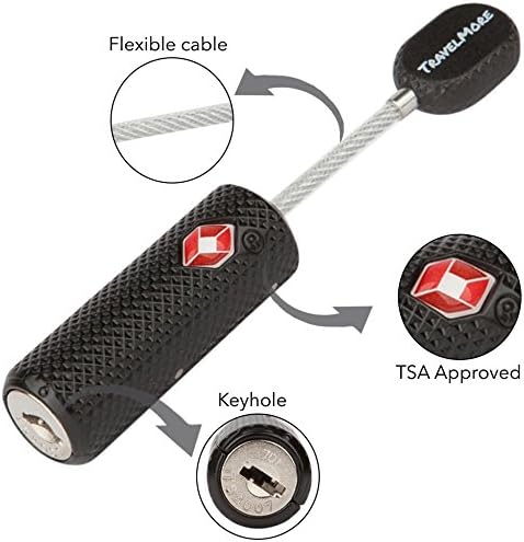 2 Pack TSA Approved Luggage Locks with Keys for Travel – Flexible Ultra Secure Mini Key Padlock & Metal Zinc Alloy Material – Black