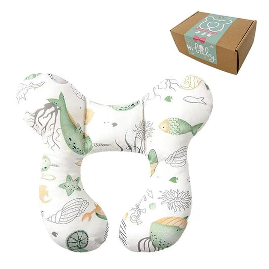 Baby Neck Pillows, Comfortable Baby Travel Head Neck Support Pillow for Car Seat Stroller Pushchair, Soft PP Cotton Travel Pillow for 0-2 Years Old Toddler Infant Newborn, Ocean