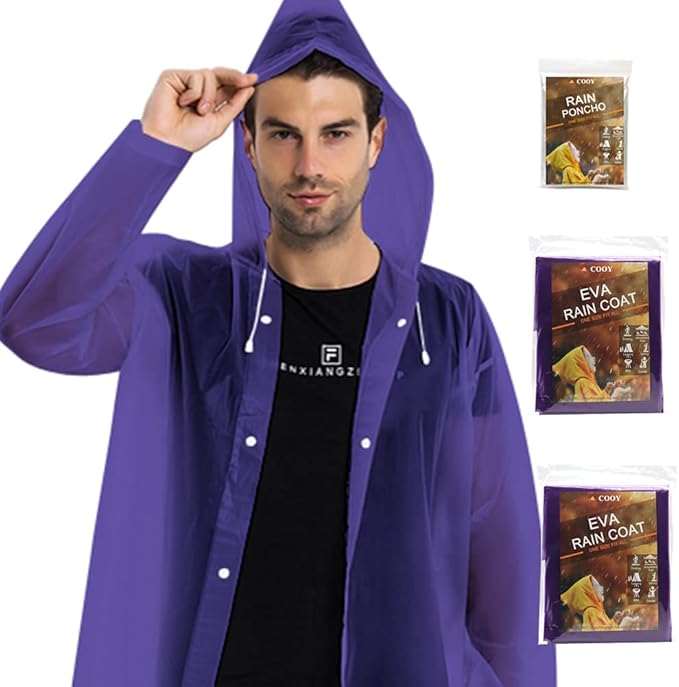 COOY Rain Coats (2 Pack) - Reusable EVA Rain Ponchos For Adults Rain Jackets Raincoats For Men Women