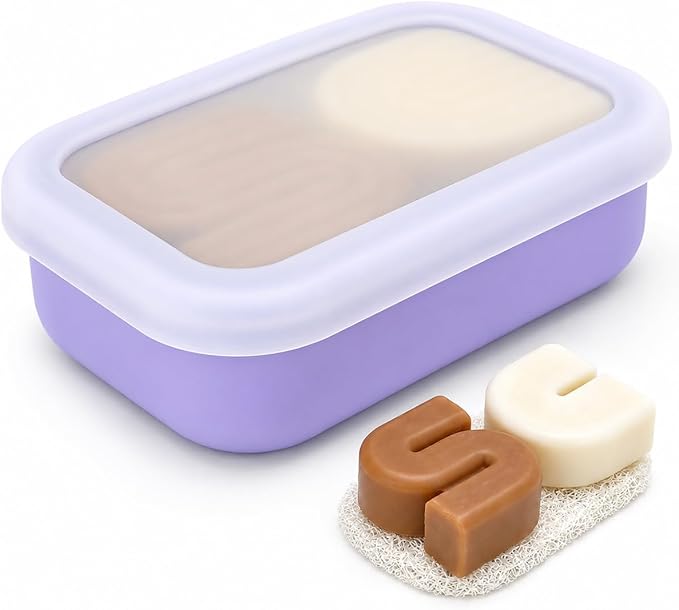 AIDIMMING Large Clear Lid Travel Soap Case, Leak-Proof Shampoo Bar Holder for Kitsch Shampoo and Conditioner Bar Set, Visible Container with Drain Pad for Oversized Handmade Bars, Travel Gym, Purple