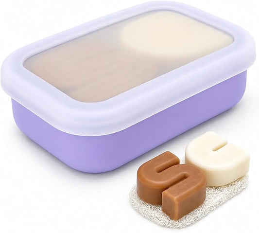 AIDIMMING Large Clear Lid Travel Soap Case, Leak-Proof Shampoo Bar Holder for Kitsch Shampoo and Conditioner Bar Set, Visible Container with Drain Pad for Oversized Handmade Bars, Travel Gym, Purple