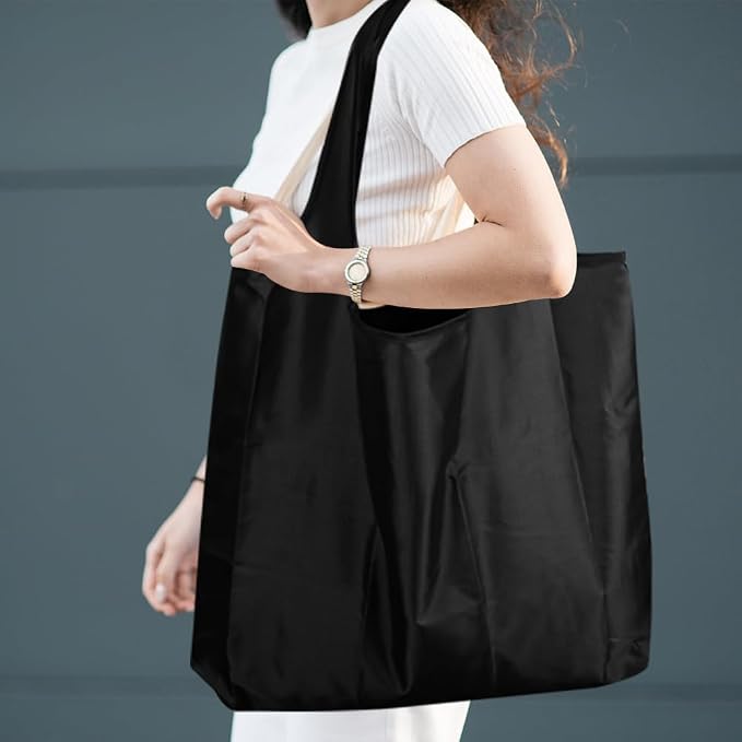 Large 50lbs Heavy Duty Reusable Foldable Grocery and Shopping Tote Bags - Washable Polyester Bags in Pocket