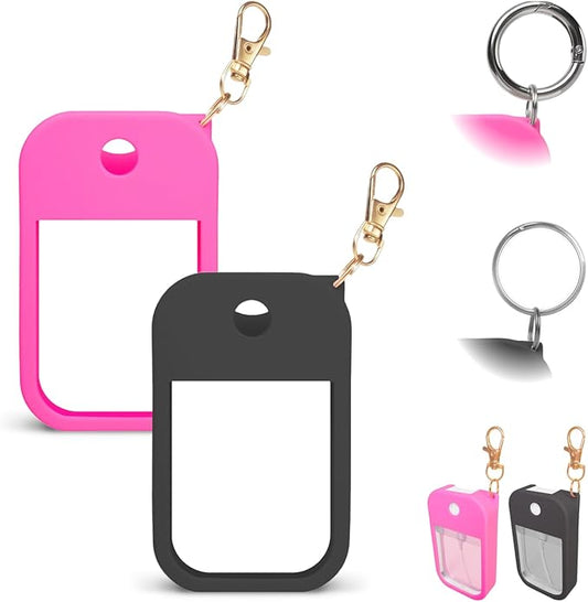 2 PCS Soft Silicone Case for Touchland Power Mist (1FL. OZ./30 mL), Protective and Stylish Case with Keychain Compatible with Touchland Hand Sanitizer Spray (Hot Pink/Black)