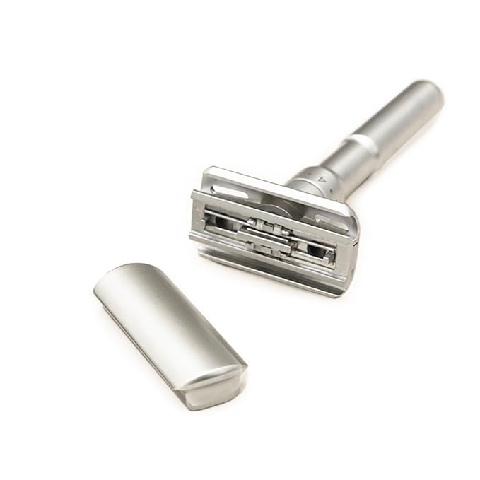 Travel Double Edge Safety Razor, River Lake RZ700 Long Handle Adjustable Classic Safety Shaver Razor (Razor with Protective Case and Stand)