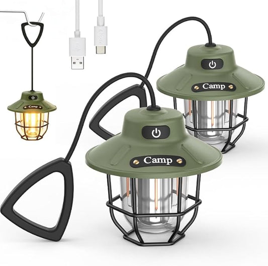 Camping Lantern Rechargeable, Camping Lantern 1200LM 3 Brightness, Adjustable Brightness, Portable LED Camping Tent Light, Rustic Lantern Decor, Camping Tent Lamp, Camping Essentials for Home(2 Pack)