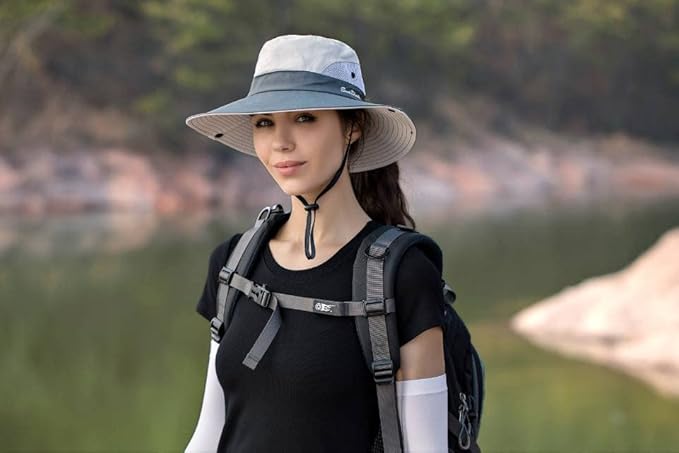 Women's Summer Sun-Hat Ponytail - Outdoor UV-Protection Mesh Wide Brim Foldable Hat with Ponytail Hole