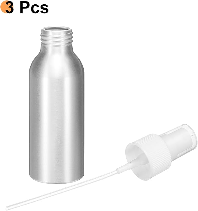 HARFINGTON 3pcs Aluminum Fine Mist Spray Bottles 100ml/3.4oz Metal Small Liquid Alcohol Refillable Travel Container with White Plastic Nozzle Cap for Perfume Skincare Cosmetic Storage Bottle