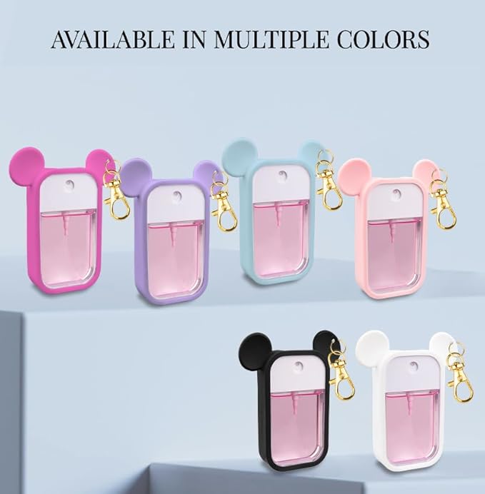 TERPINK 2 Pack Silicone Case Compatible with Touchland Hand Sanitizer Spray 1 fl oz, Mouse Design Protective Case with Keychain, Hand Sanitizer Spray Accessory (Pink+White)