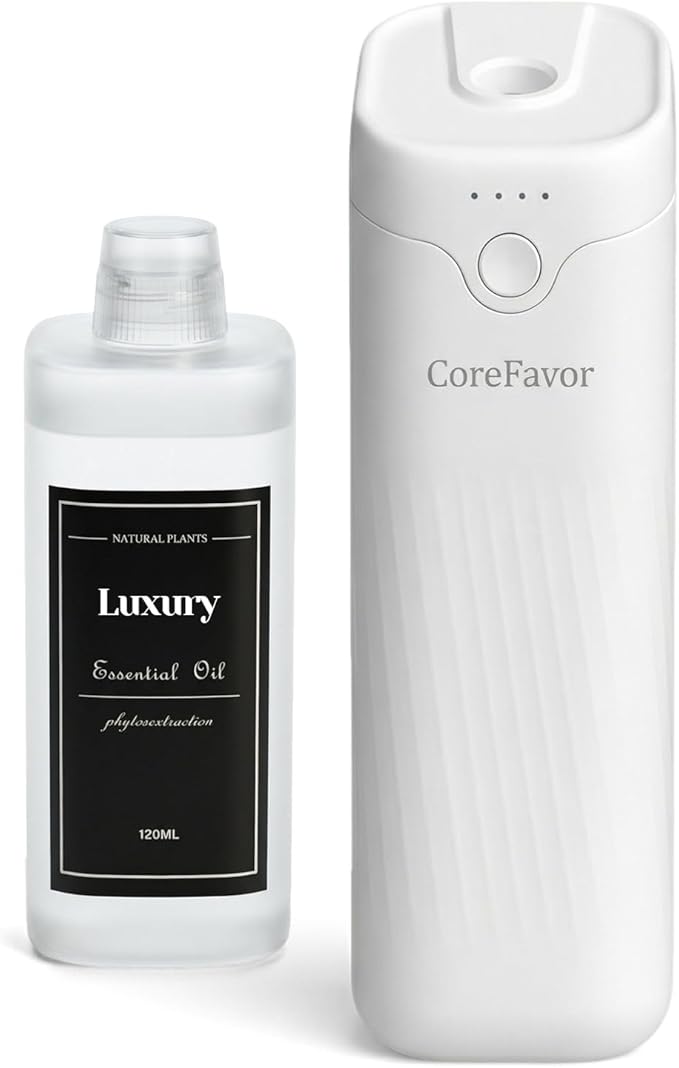 Waterless Essential Oil Diffuser, 4.06fl oz(120ml) Portable Battery Operated Cold Air Aroma Scent Machine, 4 Intensity Levels, Quiet Diffuser for Bedroom Office Bath Car (White-Luxury1)