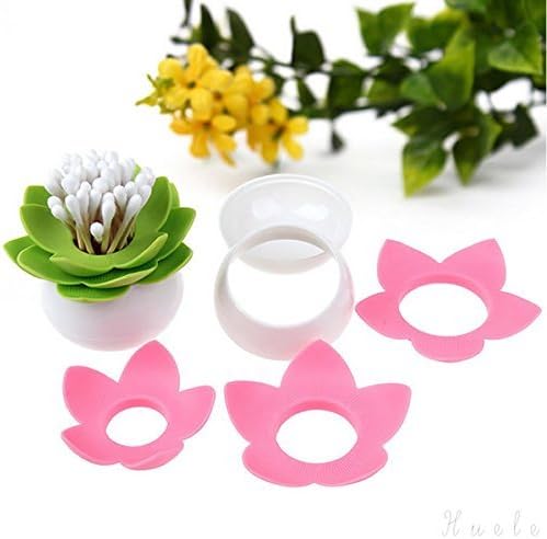 2-Pack Lotus Flowers Cotton Swab Holder, Small Q-Tips Toothpicks Storage Organizer,Bathroom Vanity Canister(Green+Pink)