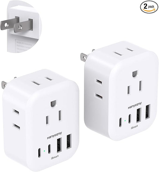 2 Pack US to Japan Travel Plug Adapter, HANYCONY Japan Power Adpter with 4 Outlets 4 USB Ports(2 USB C), Type A Plug Adapter for Amercian USA to Japanese China Canada Mexico Philippines Peru