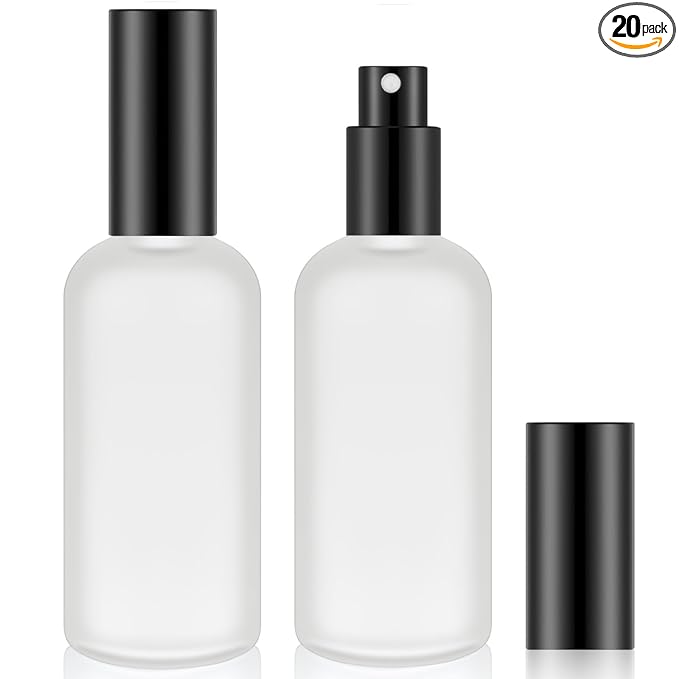 Tessco for you 20 Pcs 3.4 oz/100 ml Glass Spray Bottles Empty Perfume Atomizer Refillable Clear Decorative Empty Bottles with Fine Mist Sprayer Pump for Face Body Travel(Black)