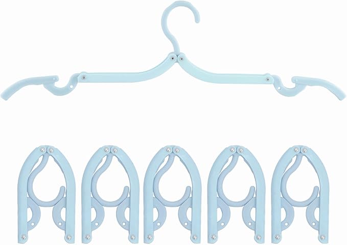 6PCS Portable Folding Clothes Hangers Clothes Drying Rack for Travel (Blue)