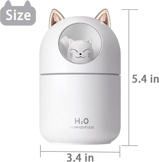 Cute Portable Cool Mist Humidifier with 7 Color Night Light and 6 Filter Cotton Sticks for Bedroom, Office, Desk, Car or Travel (White)