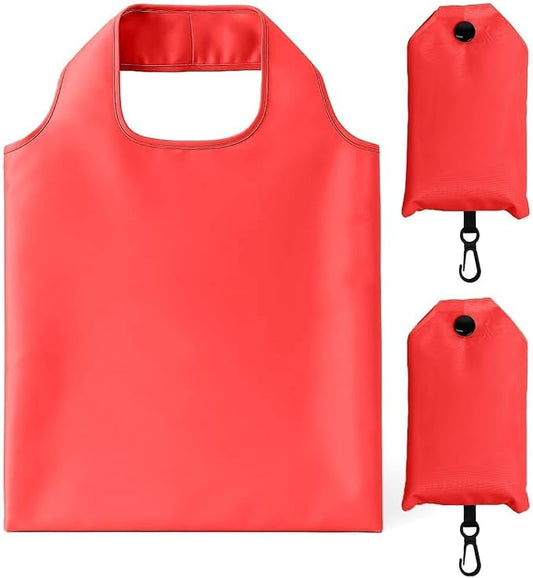 2 Pack Foldable Shopping Bag, Waterproof Reusable Grocery Tote Bag Holder,Nylon(Red)