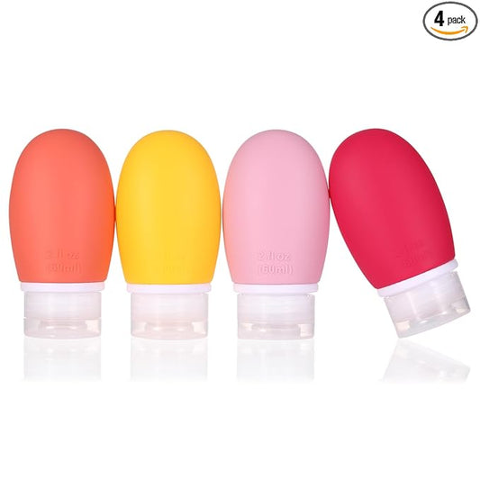 LIYUABU Leak Proof Silicone Travel Bottles,4 Pack 2oz Liquid Squeezable Refillable Portable Accessories/Cosmetic Containers,BPA Free,Travel Size Bottles for Toiletries Shampoo Conditioner Lotion