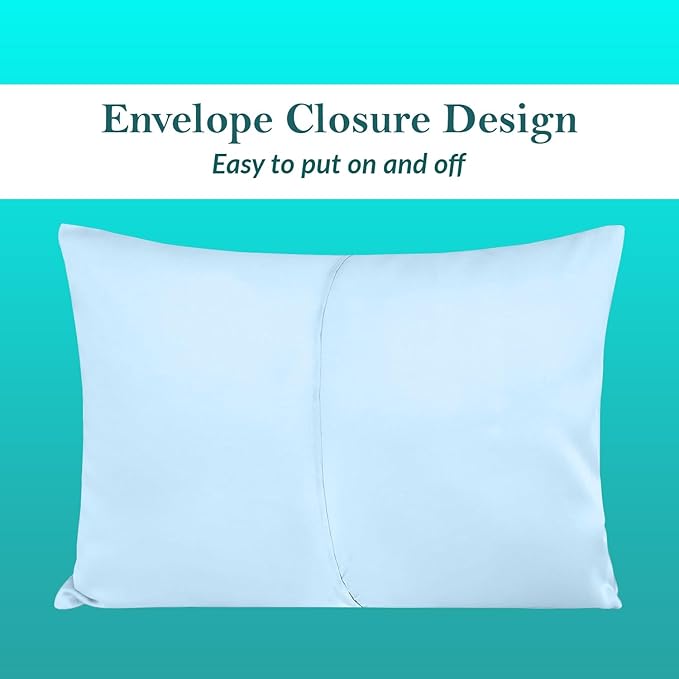 Travel Pillow Case 14x20 Set of 2 Envelope Closure Toddler Pillowcase 600 Thread Count 100% Egyptian Cotton Soft & Skin Friendly Travel Pillow Covers 14x20 Inches, Light Blue
