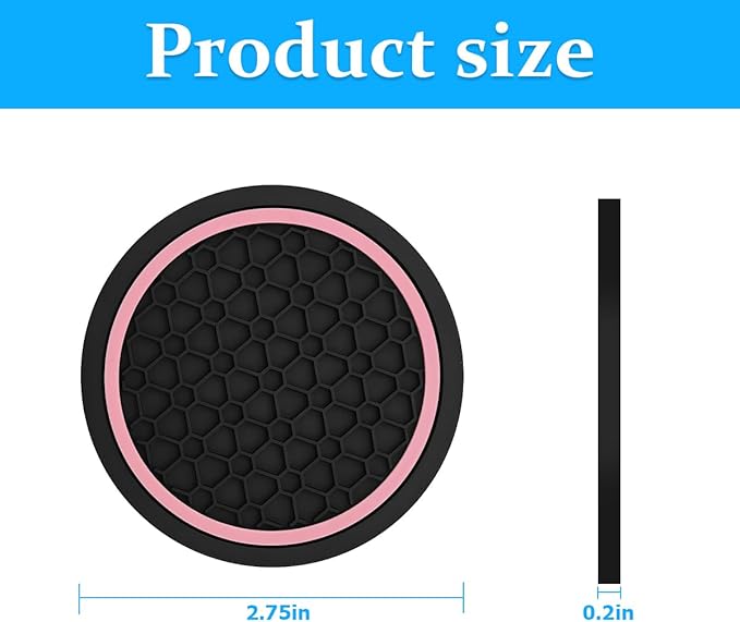 Mandark 4PCS Car Cup Holder Coasters, 2.75 Inch Non-Slip Insert Water Bottle Holder Pads, Dustproof Automotive Interior Accessories Mat, Universal for Vehicles, Trucks, RVs and More（Black/Pink）