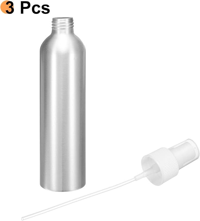 HARFINGTON 3pcs Aluminum Fine Mist Spray Bottles 250ml/8.5oz Metal Small Liquid Alcohol Refillable Travel Container with White Plastic Nozzle Cap for Perfume Skincare Cosmetic Storage Bottle