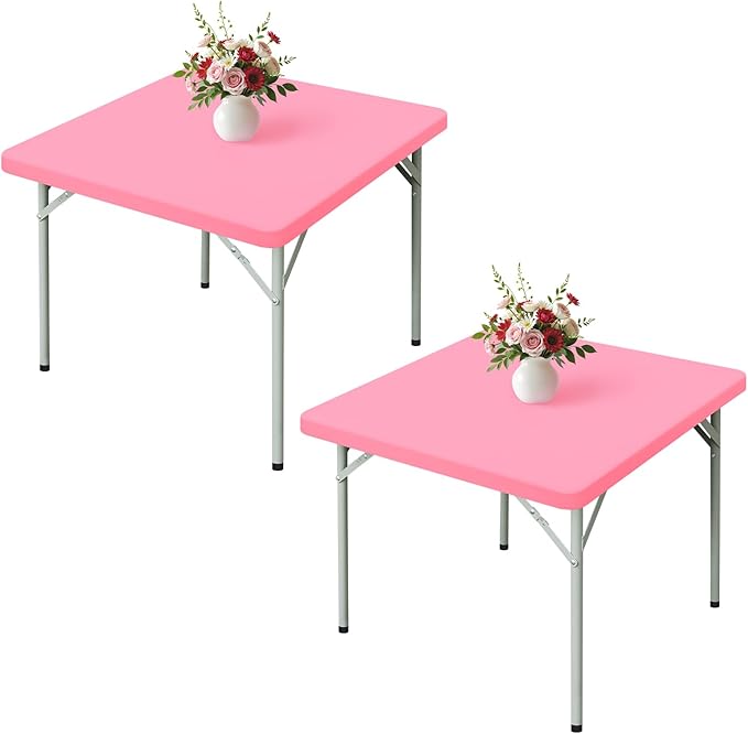 Wolkemer 2 Pack 3 Foot Pink Fitted Tablecloth 36x36 Inch Square Elastic Edges Table Cloth, Spandex Stretch Table Cover with Machine Washable Fabric for Wedding Party Picnic Dining Indoor Outdoor