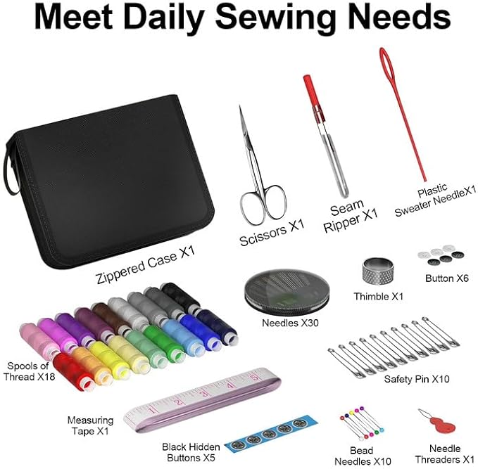MIXCOOL Sewing Kit for Adults, Beginners, Needle and Thread Kit, Portable Sewing Supplies, Contains Thread, Scissor, Needles, Measuring Tape