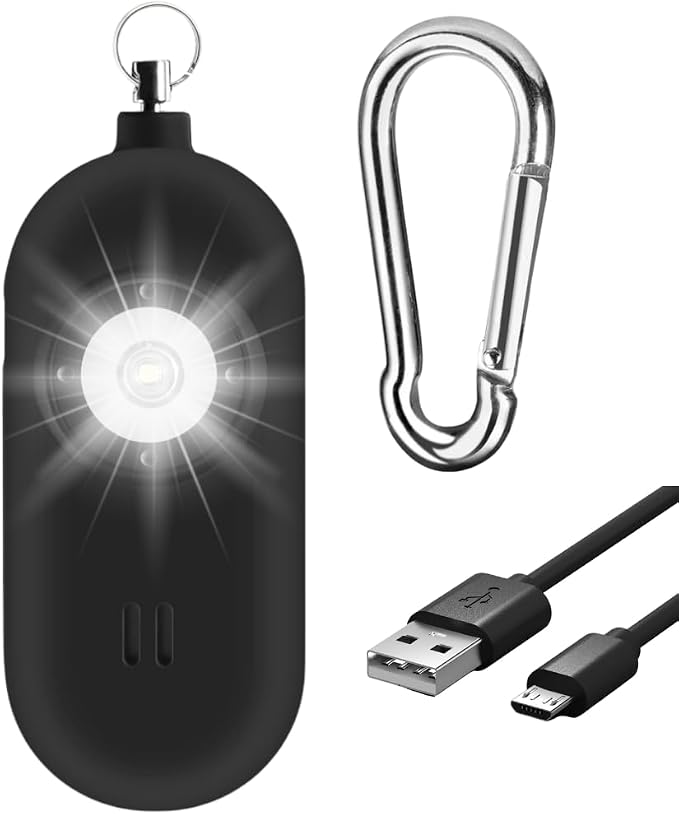 Rechargeable Personal Safety Alarm for Women. 130dB Siren. Ear-Piercingly Loud w/ Flashing LED Strobe Light Siren Keychain