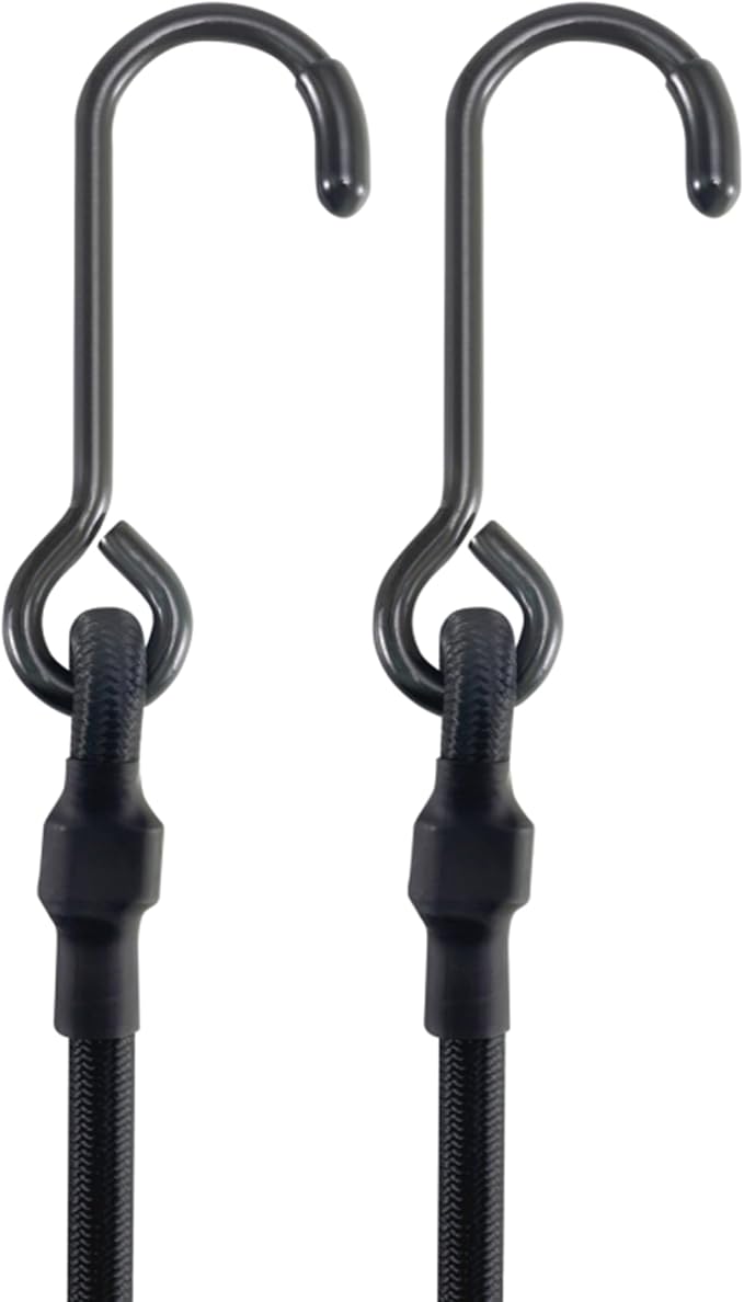 180 Lbs Real Heavy Duty Bungee Cords with Rust Resistant Steel Hooks, 5 Pcs 48 Inch Black Bungee Straps with 2X Stretch & UV Protection, Perfect for Camping, Tarps, Tent, Bike, Luggage