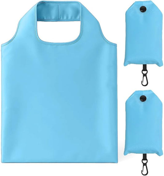 2 Pack Foldable Shopping Bag, Waterproof Reusable Grocery Tote Bag Holder,Nylon(Sky Blue)