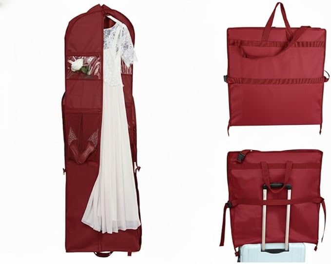 Wedding Dress Garment Bag 72" – Waterproof Trifold Travel Garment Bag for Bridal Gown with Shoulder Strap, Suitcase Sleeve & Accessory Pockets – Fits Full Skirts, Oxford Fabric, Carry Handle