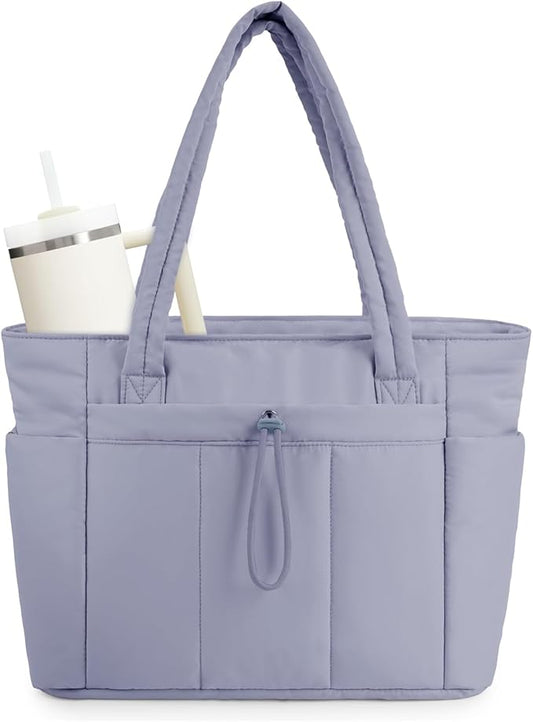 Wandering Nature Puffer Tote Bag with Cup Holder & Laptop Compartment & Trolley Sleeve for Travel, Work, Nurse, Women