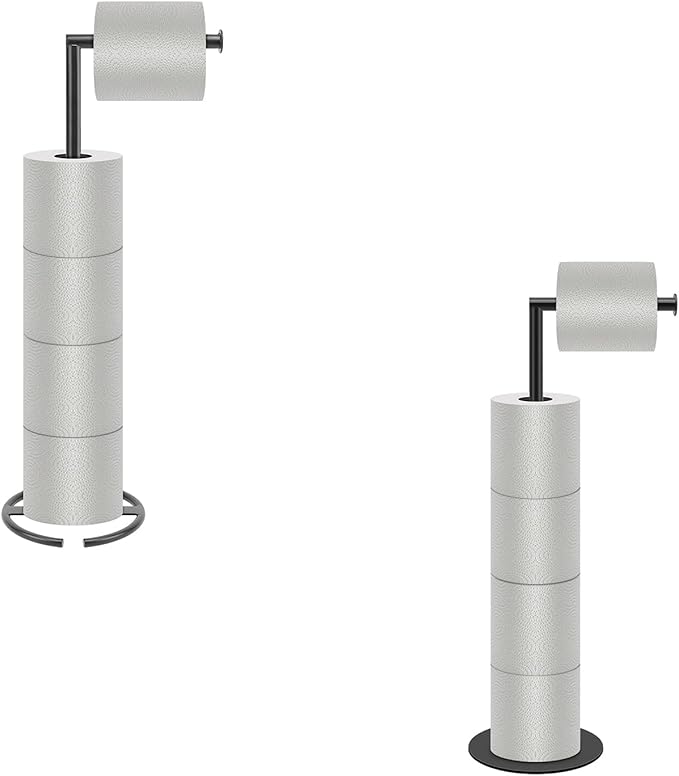 NearMoon Bath Toilet Paper Holder Stand- Modern Tissue Roll Holder Standing with Balanced Base, Rustproof Toilet Roll Holder for Bathroom/Kitchen Countertop (Matte Black, Metal Base)